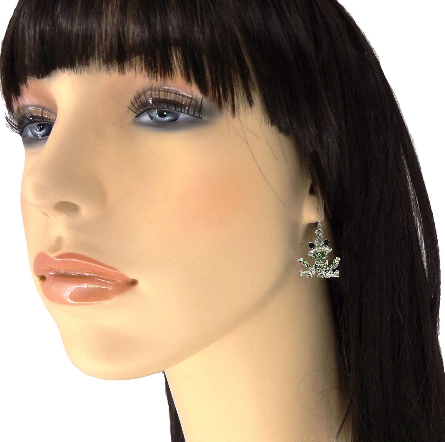 Silvertone Green Frog Pendant Necklace and Earrings Set & 21" Chain Gift Boxed