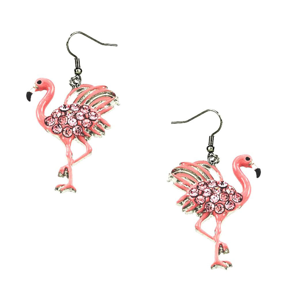 Pink Flamingo Crytal Earrings Silver Plated Gift Boxed Fast Shipping