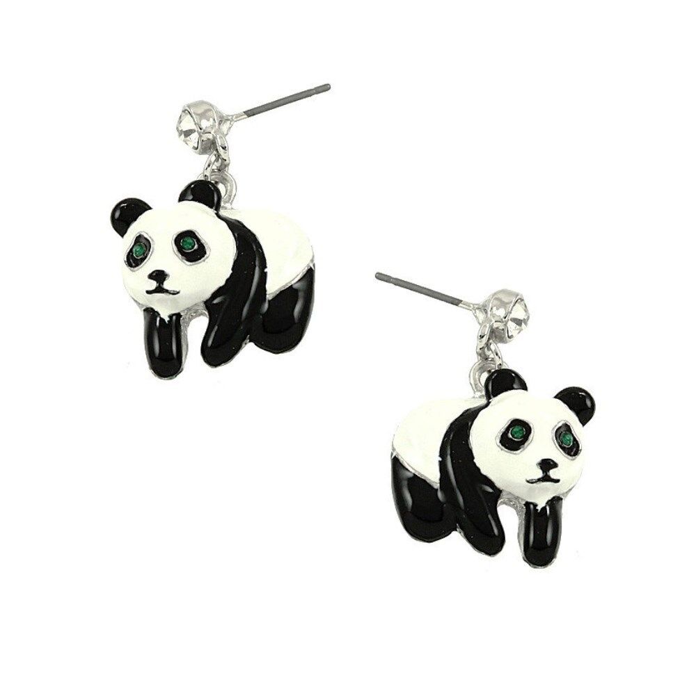 Panda Bear Earrings Post Enamel Silver Plated Gift Boxed Fashion Jewelry
