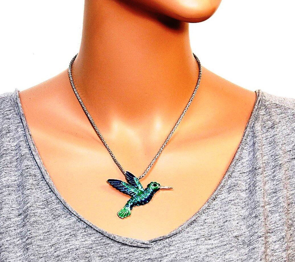 Gorgeous Hummingbird Pendant and Earring Stud Set Bird Jewelry Fast Shipping