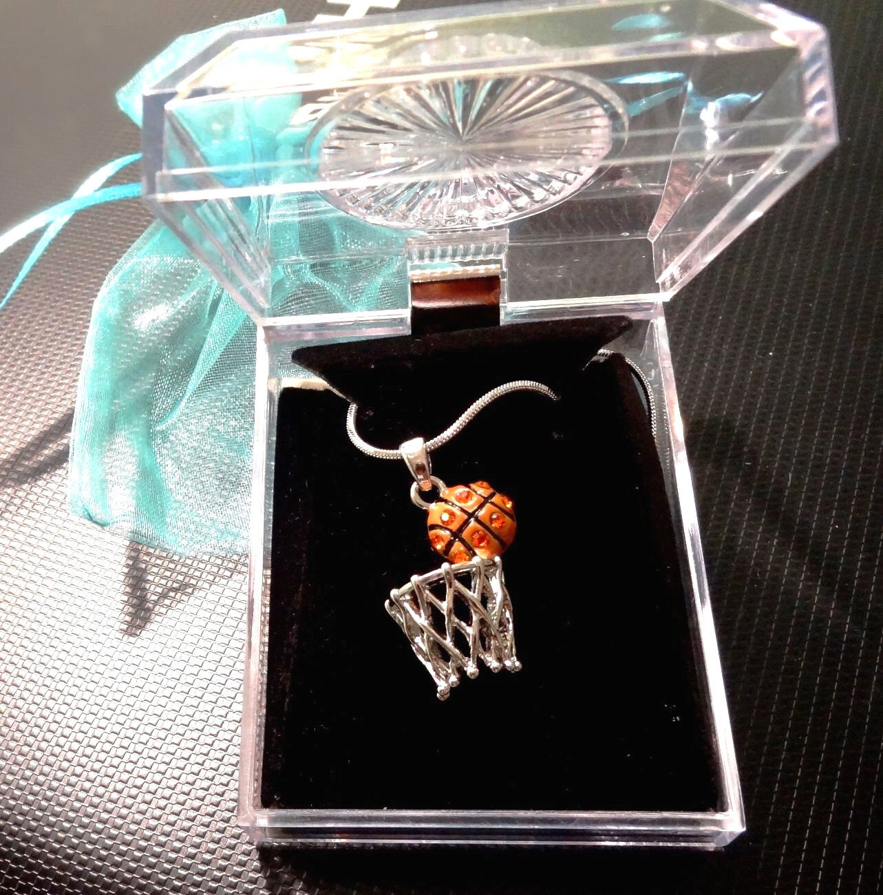 SilverTone Basketball Sport Pendant Necklace 17" Chain Gift Boxed Fast Shipping