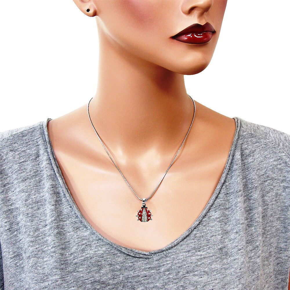 Silver Tone Ladybug Pendant Necklace and Earrings Set Lady Bug Fast Shipping
