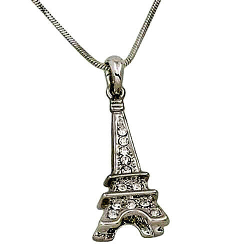 Paris Eiffel Tower Beautiful Pendant and Necklace Rhodium Plated Gift Boxed