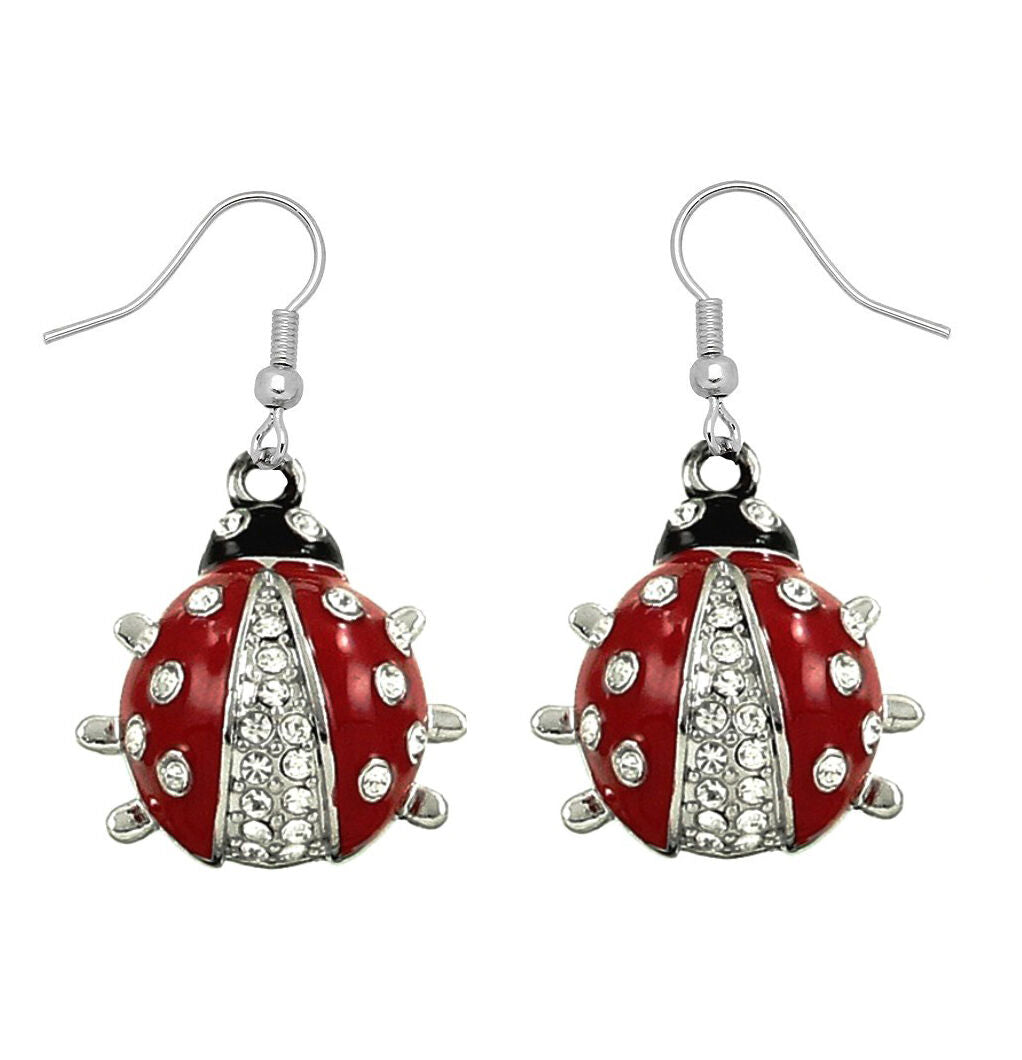 Silver Tone Ladybug Pendant Necklace and Earrings Set Lady Bug Fast Shipping