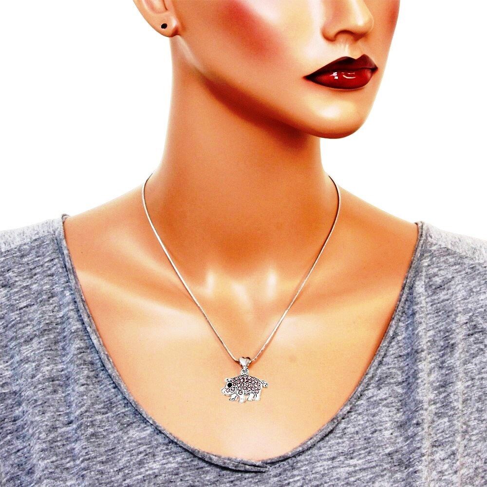 Pink Crystal Piggy Pig Pendant Necklace 17" Chain Gift Boxed Fast Shipping