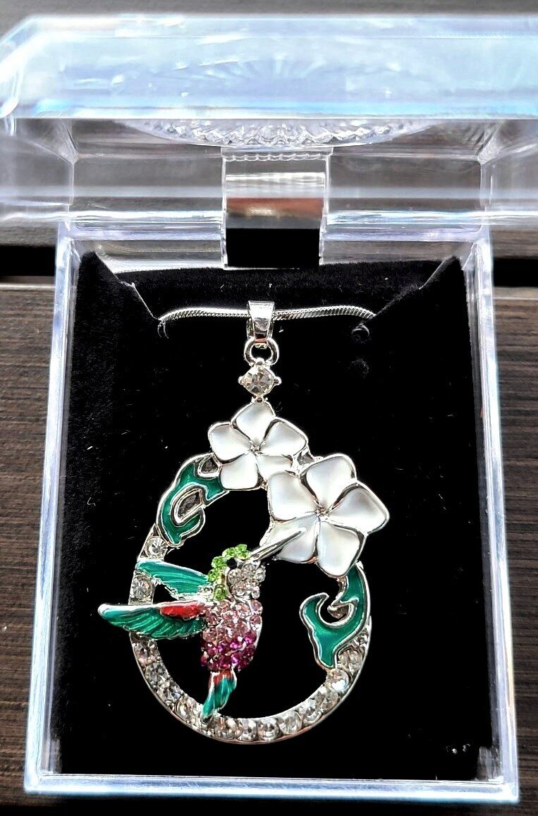 Gorgeous Hummingbird Pendant Necklace 21" Chain Bird Theme Fast Shipping