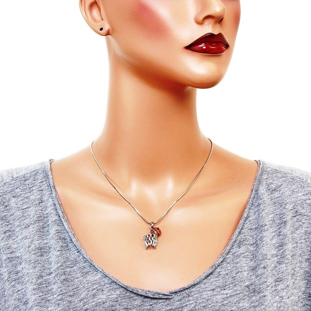 SilverTone Basketball Sport Pendant Necklace 17" Chain Gift Boxed Fast Shipping