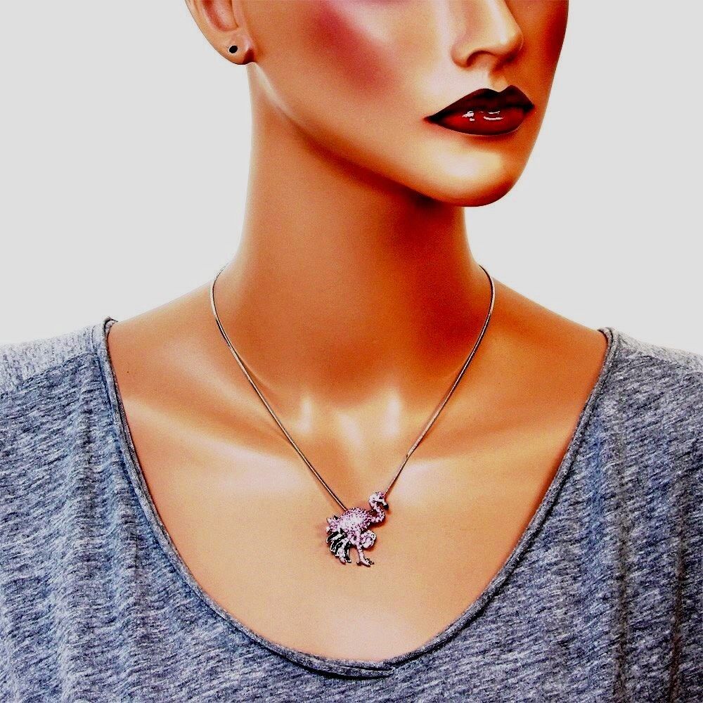 Gorgeous Design Pink Flamingo Pendant Necklace 18" Chain Fast Shipping