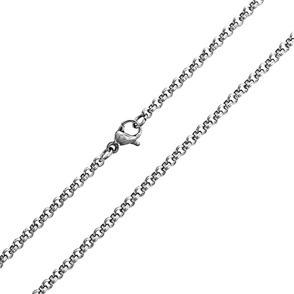 316L Solid Durable Stainless Steel Rolo Link Chain Necklace 18" 2.5 mm
