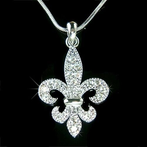 Fleur De Lis Crystal Charm Pendant and Necklace Gift Boxed Fast Shipping