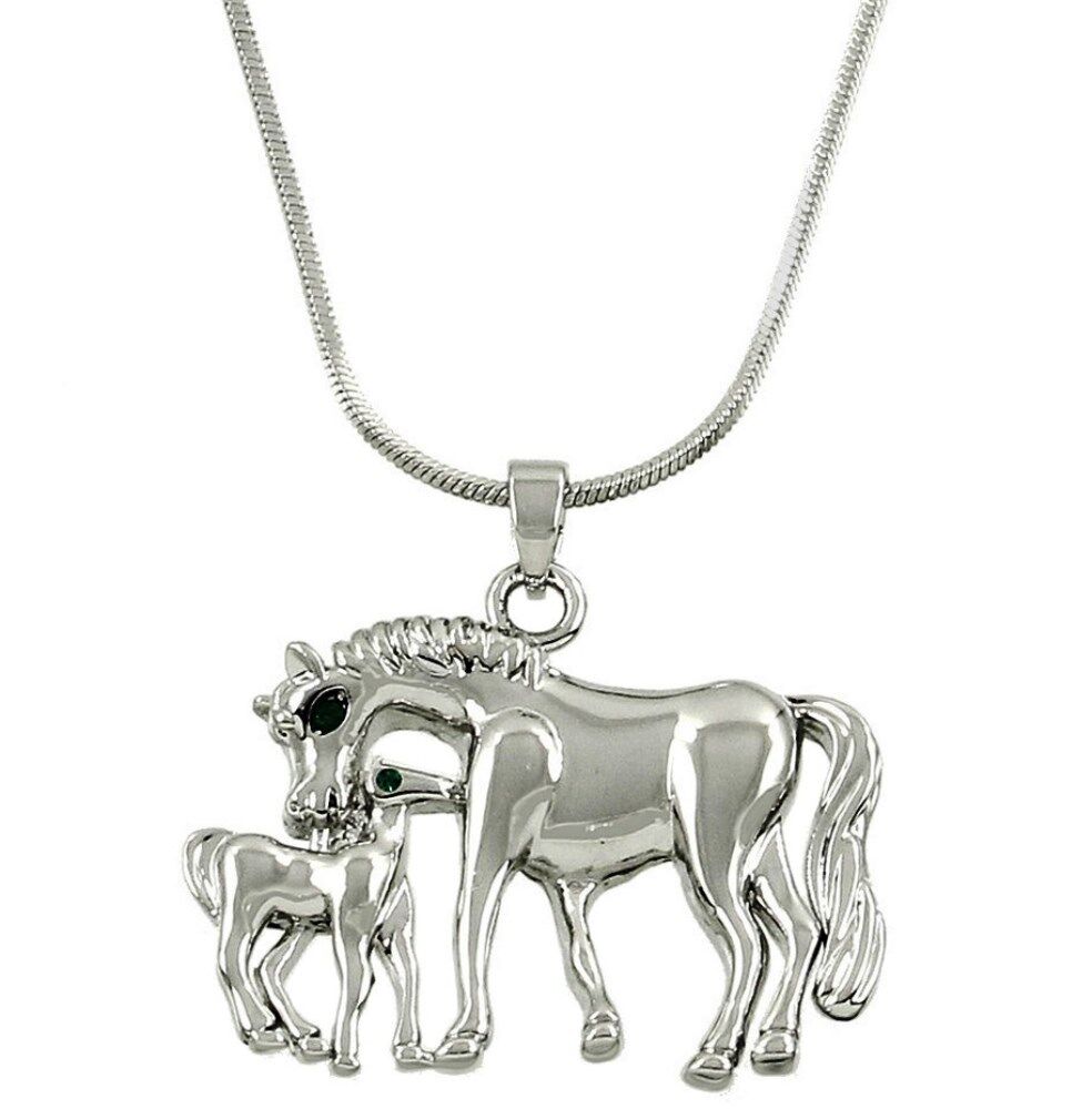 Adorable Horse Mom and Baby Pendant and Necklace Gift Boxed
