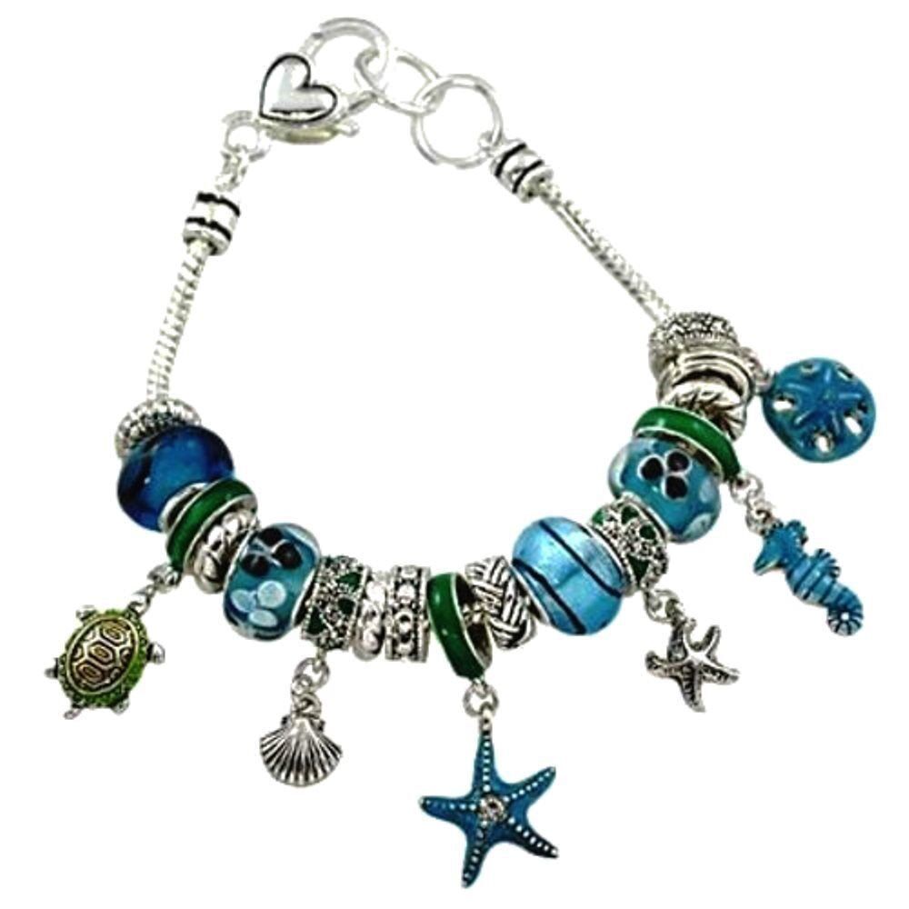 Turtle Starfish Seahorse Sand Dollar Sea Life Charm Bracelet Gift Boxed