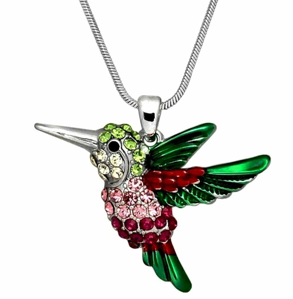 Beautiful Daisy Flower Ladybug and Hummingbird Pendant Necklace 19" Chain