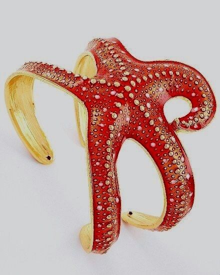 Amazing Coral Red Starfish Adjustable Cuff Bangle Bracelet Gift Boxed