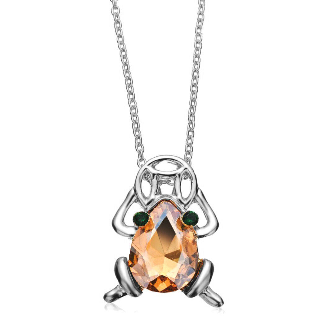 Silvertone Lucky Money Frog with Coin Toad Pendant Necklace Feng Shui 24" Chain