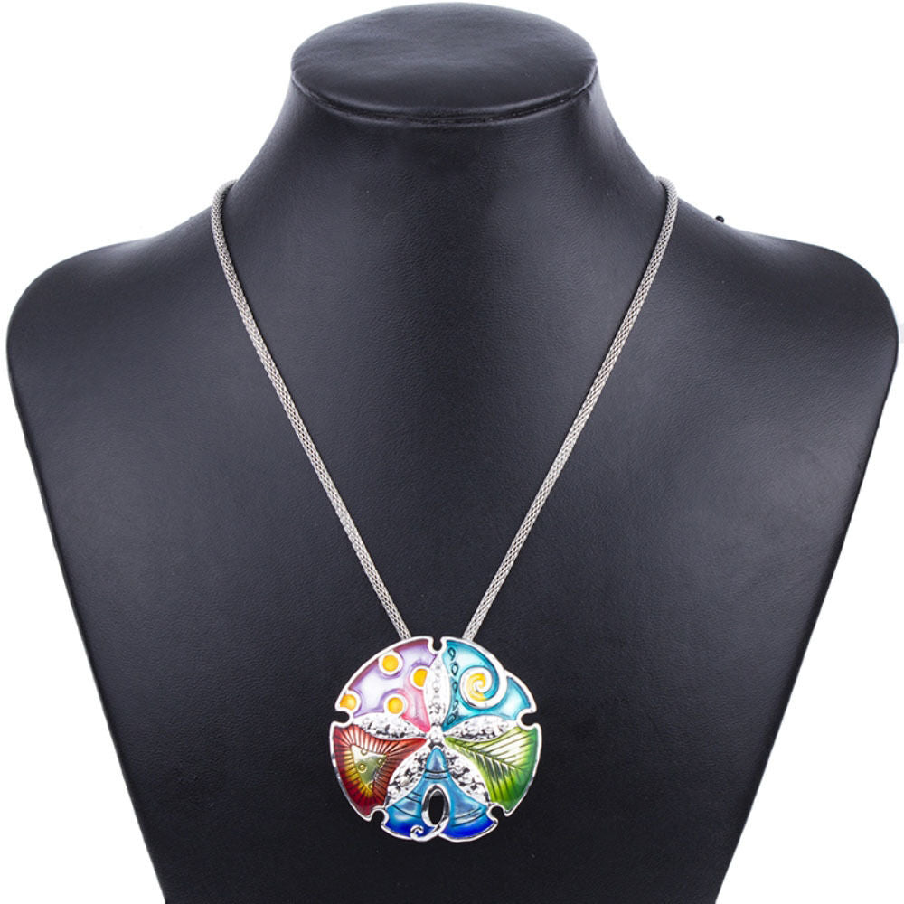 Gorgeous Large Sand Dollar Pendant Necklace & Stainless Steel Mesh Chain