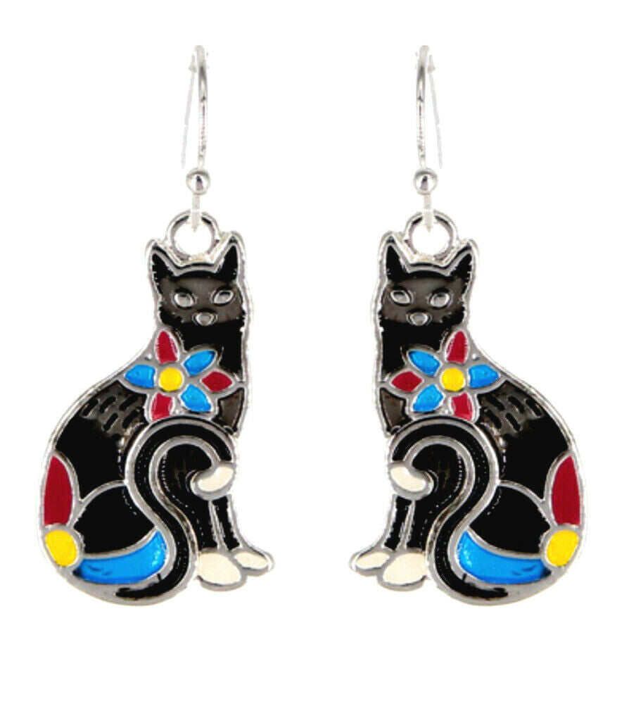 Black Kitty Cat Earrings Dangle with a Gift Box Fast Shipping