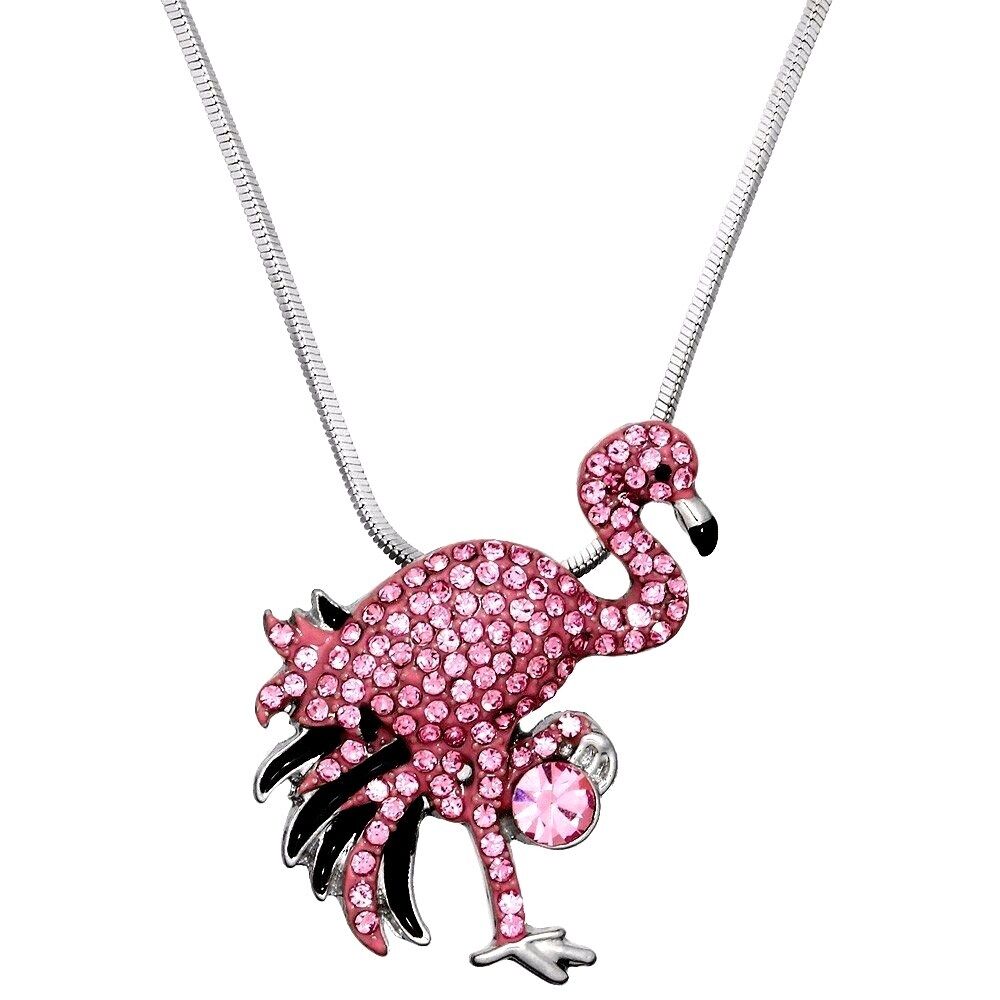 Gorgeous Design Pink Flamingo Pendant Necklace 18" Chain Fast Shipping