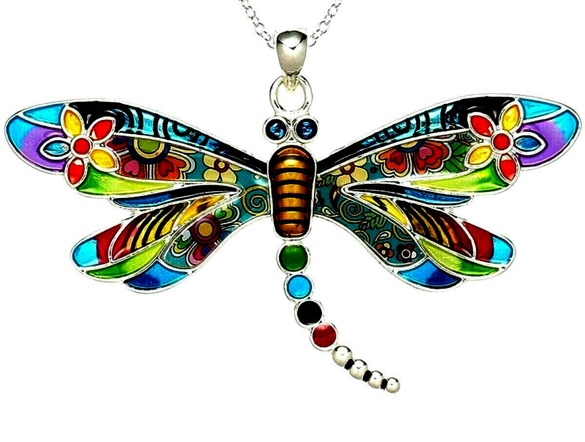 Gorgeous Large Dragonfly Pendant Necklace with 21" Chain and Gift Box