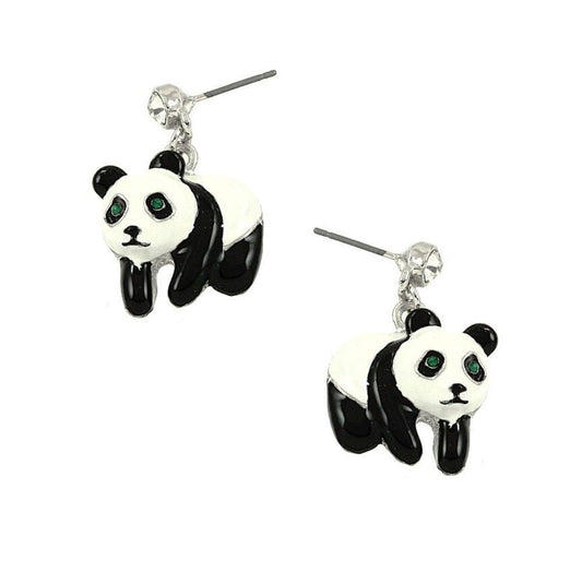 Panda Bear Earrings Post  Enamel Silver Plated Gift Boxed Fashion Jewelry