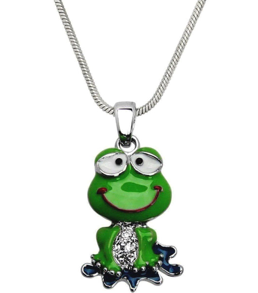 Funny Little Good Luck Green Frog Pendant Necklace 18" Chain Fast Shipping