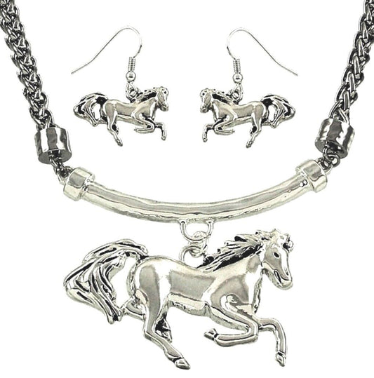 Horse Pendant Necklace and Earrings Set Gift Boxed Fast Shipping