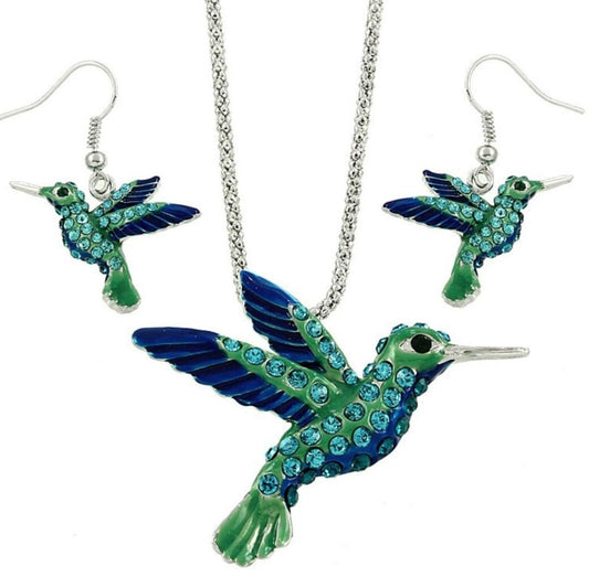 Gorgeous Hummingbird Necklace and Earring Set Gift Boxed Fast Shipping