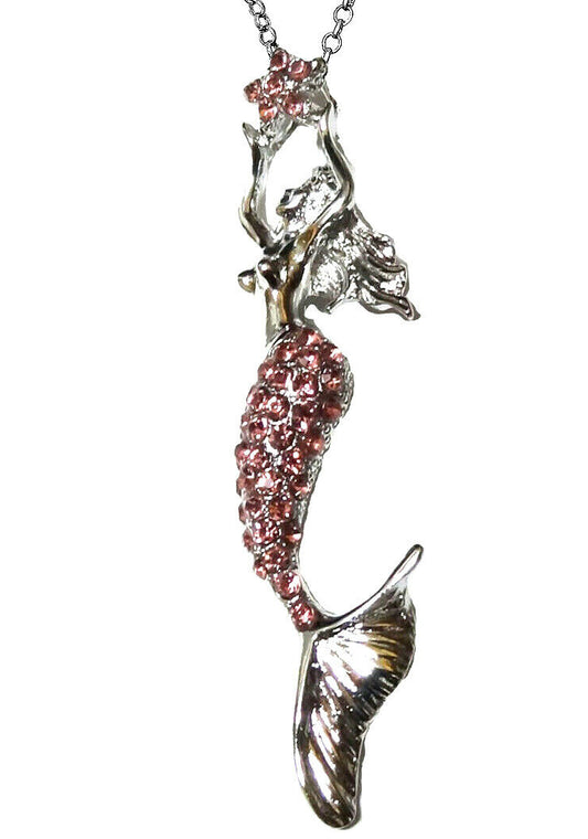 Beautiful Pink Crystal Fairy Mermaid Necklace with 18" Stainless Steel Chain