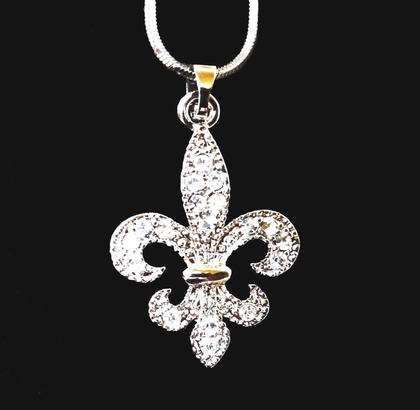 Designer Fleur De Lis Crystal Charm Pendant and Necklace Celebrity Style