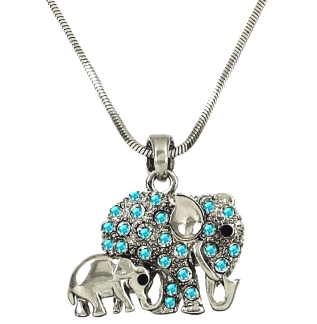 Blue Elephant Pendant Necklace Rhodium Plated Gift Boxed Fast Shipping