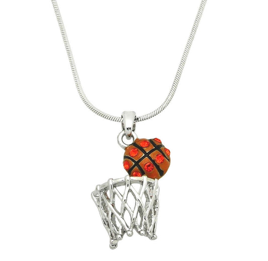 SilverTone Basketball Sport Pendant Necklace 17" Chain Gift Boxed Fast Shipping