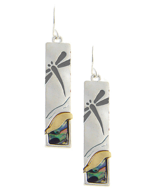 Unique Design Dragonfly Dangle Earrings Worn Silver Tone Rectangular & Gift Box