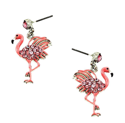 Silver Tone  Flamingo Earrings Rhodium Plated Gift Boxed Fast Shipping
