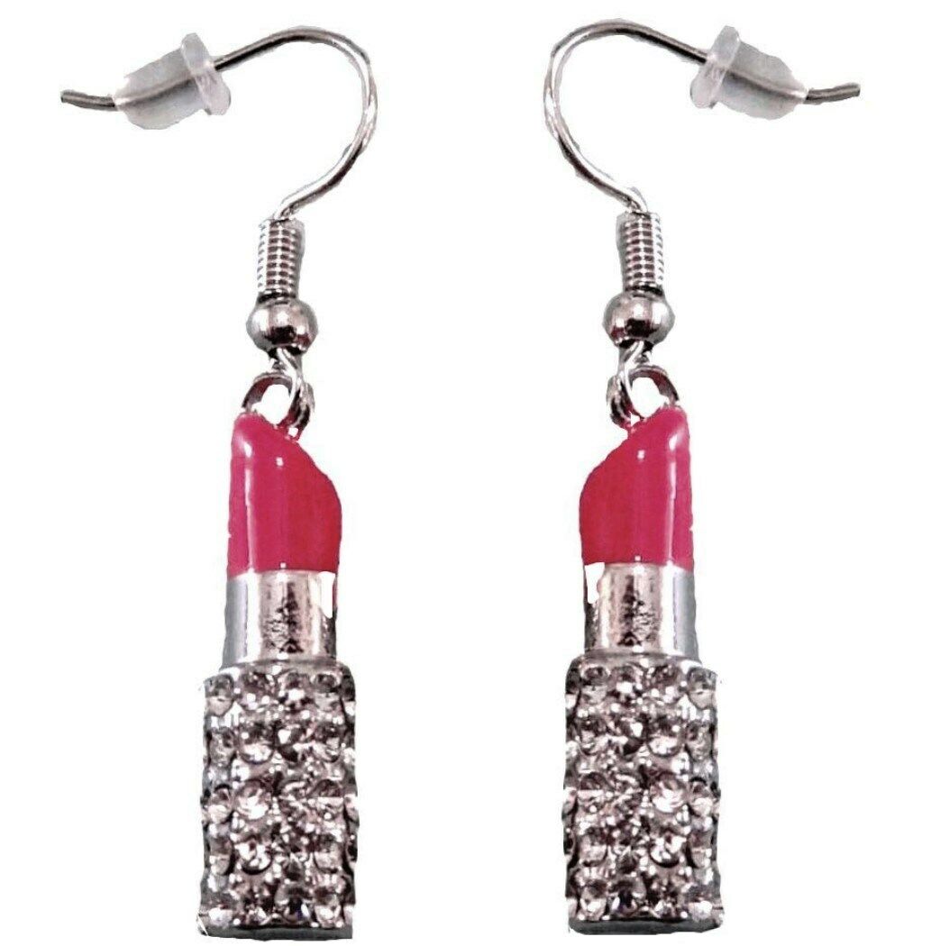 Designer Look Crystal Hot Pink Lipstick 3D Earrings Gift Boxed Fast Shipping