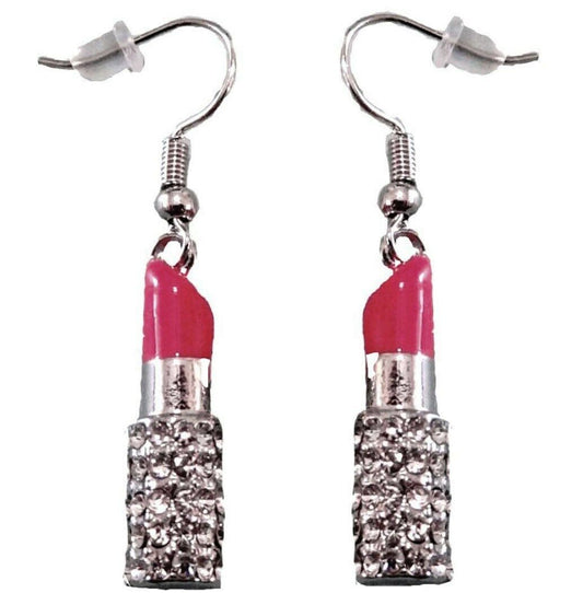 Designer Look Crystal Hot Pink Lipstick 3D Earrings Gift Boxed Fast Shipping