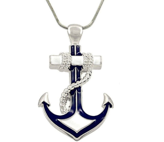 Large Nautical Anchor Pendant Necklace on 19"  Chain Gift Boxed Fast Shipping