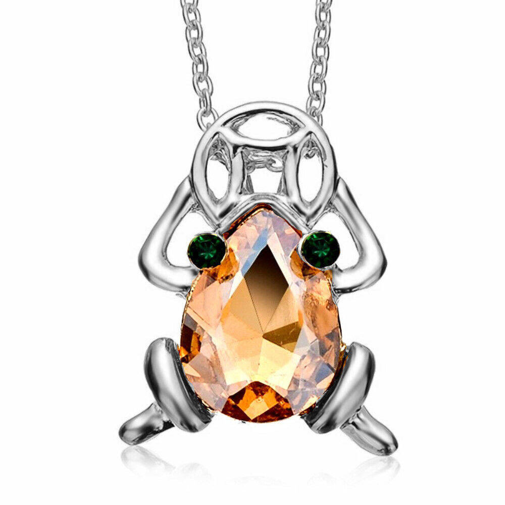 Silvertone Lucky Money Frog with Coin Toad Pendant Necklace Feng Shui 24" Chain