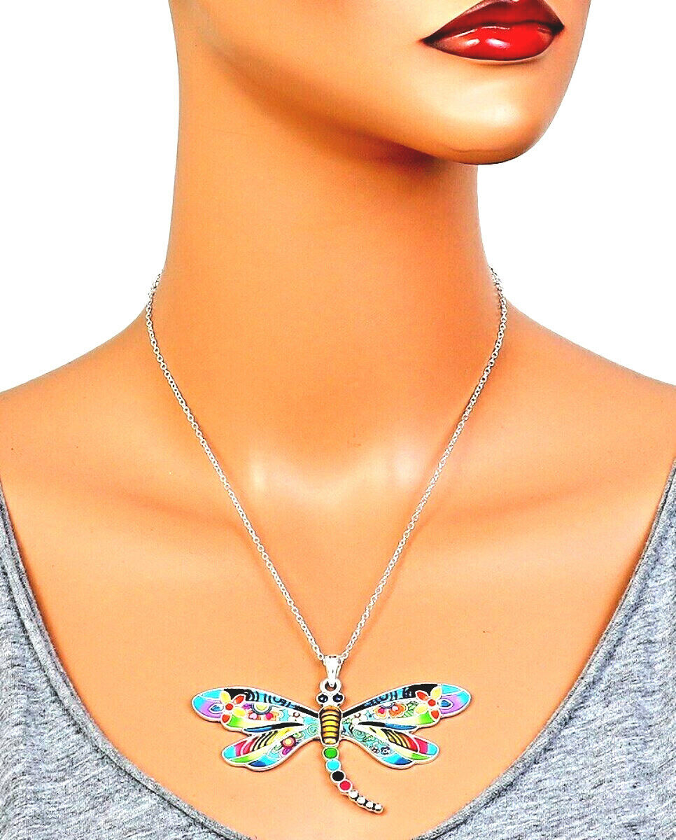 Gorgeous Large Dragonfly Pendant Necklace with 21" Chain and Gift Box