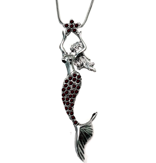 Silver Tone Fairy Mermaid Necklace Purple Crystal Fast Shipping