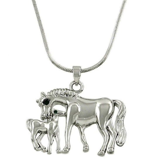 Adorable Horse Mom and  Baby Pendant and Necklace Gift Boxed