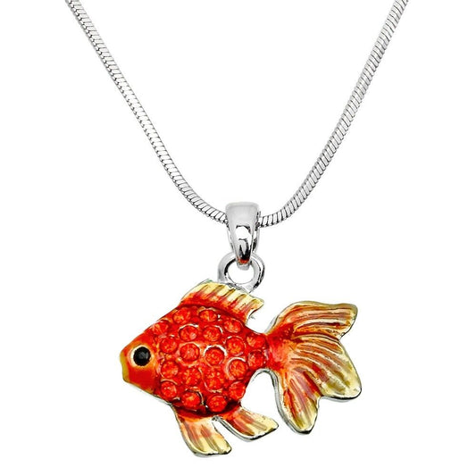 Silver Tone Crystal Goldfish Necklace 17" Chain Gift Boxed Fast Shipping