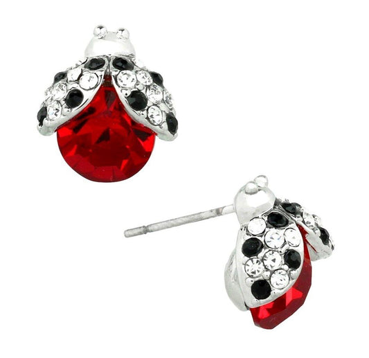Adorable Silvertone Ladybud Earrings Stud Gift Boxed Fast Shipping