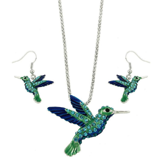 Beautiful Hummingbird Necklace Earring Set Gift Boxed Fast Shipping Bird Theme