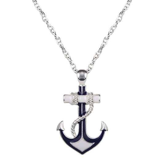 Nautical Anchor Pendant Necklace 20 " Chain Navy Blue and White Fast Shipping