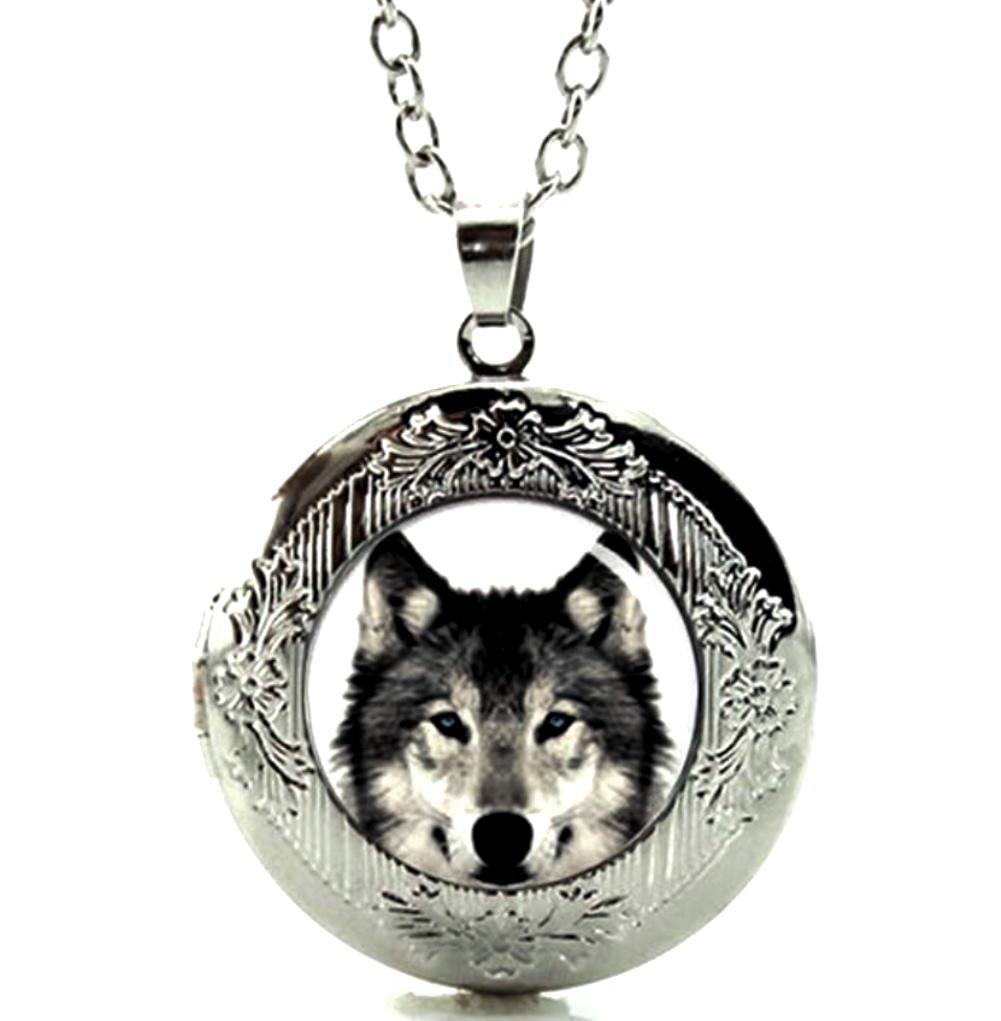 Wolf Locket Pendant Necklace on 24" Stainless Steel Chain Fast Shipping