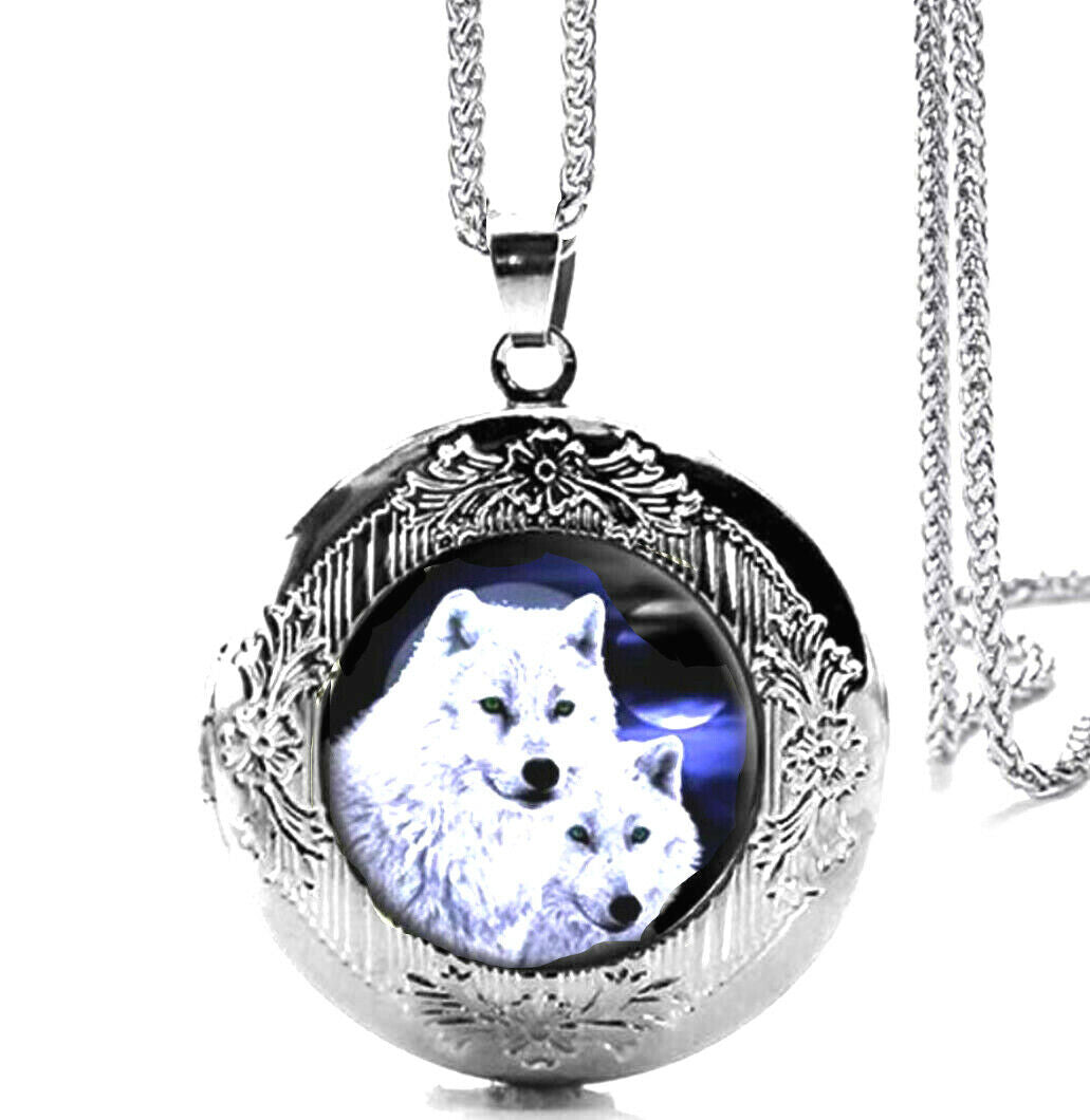 Wolf Locket Pendant Necklace with 24 inches Stainless Steel Chain Fast Shiping