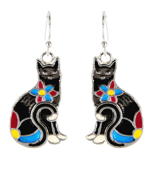 Black Kitty Cat Earrings Dangle with a Gift Box Fast Shipping