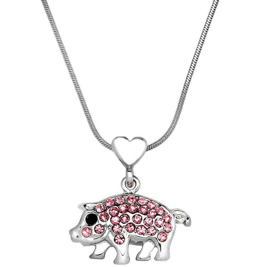 Pink Crystal Piggy Pig Pendant Necklace 17" Chain Gift Boxed Fast Shipping