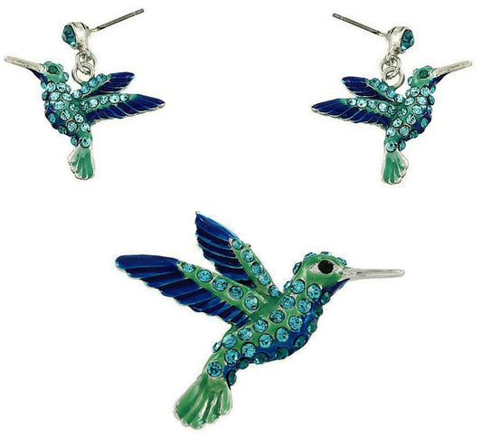 Gorgeous Hummingbird Pendant and Earring Stud Set Bird Jewelry Fast Shipping