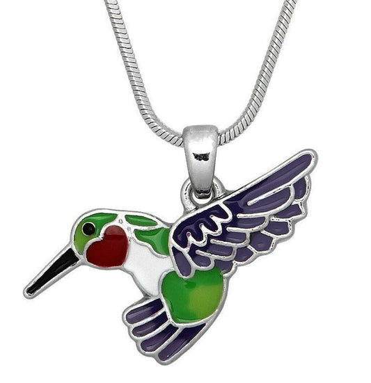 Hummingbird Charm Pendant Necklace 17" Chain Bird Theme Fast Shipping